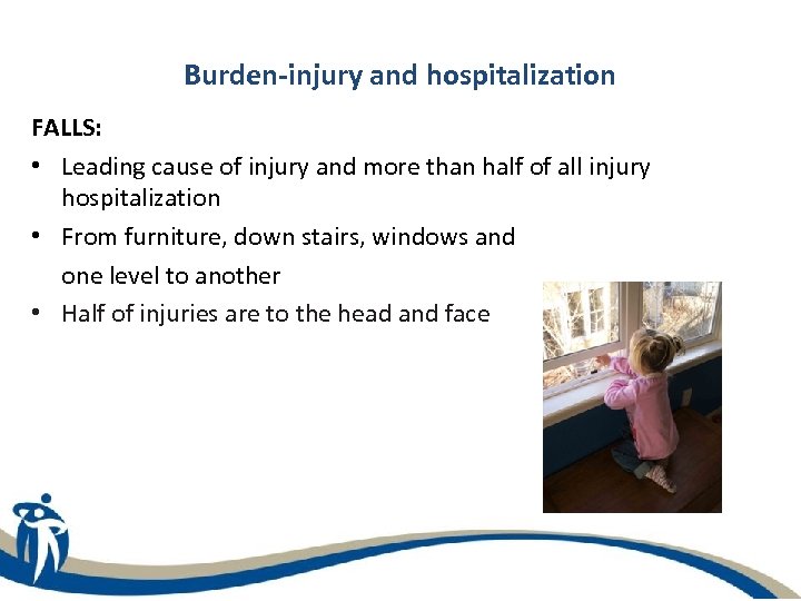 Burden-injury and hospitalization FALLS: • Leading cause of injury and more than half of