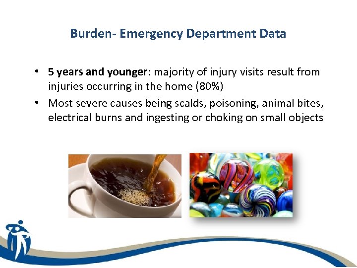 Burden- Emergency Department Data • 5 years and younger: majority of injury visits result