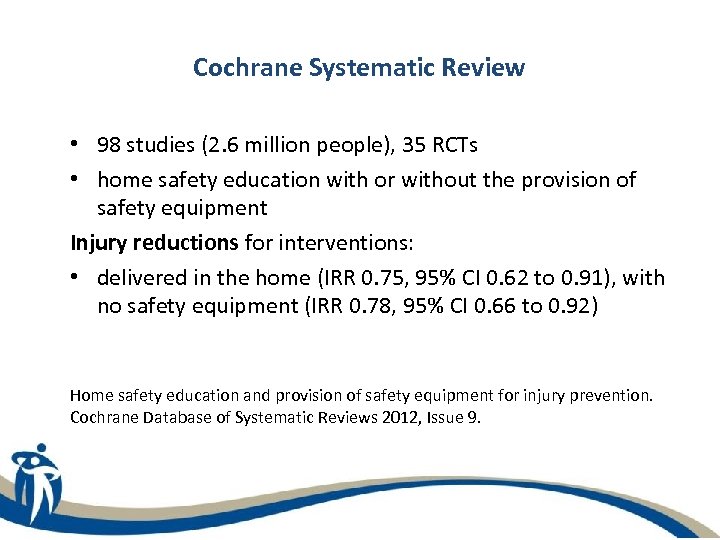 Cochrane Systematic Review • 98 studies (2. 6 million people), 35 RCTs • home