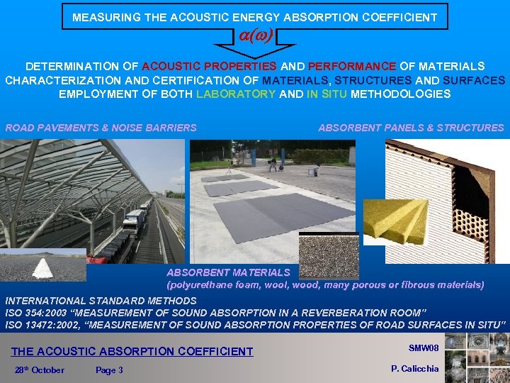 MEASURING THE ACOUSTIC ENERGY ABSORPTION COEFFICIENT a(w) DETERMINATION OF ACOUSTIC PROPERTIES AND PERFORMANCE OF