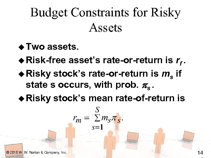 Budget Constraints for Risky Assets u Two assets. u Risk-free asset’s rate-or-return is rf.