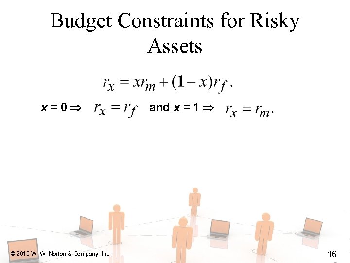 Budget Constraints for Risky Assets x=0 © 2010 W. W. Norton & Company, Inc.