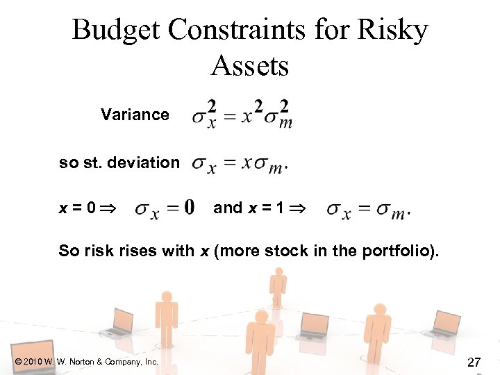 Budget Constraints for Risky Assets Variance so st. deviation x=0 and x = 1