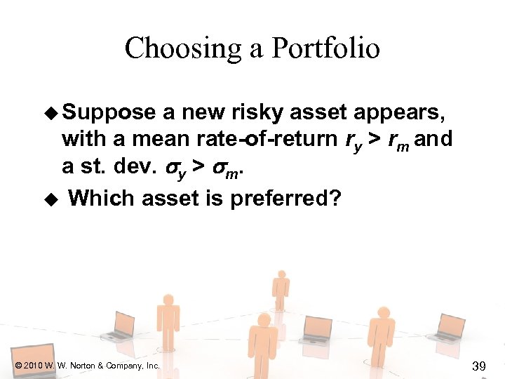 Choosing a Portfolio u Suppose a new risky asset appears, with a mean rate-of-return