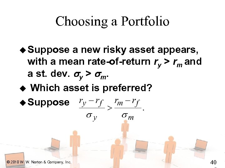 Choosing a Portfolio u Suppose a new risky asset appears, with a mean rate-of-return