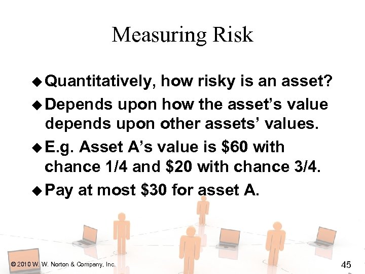 Measuring Risk u Quantitatively, how risky is an asset? u Depends upon how the