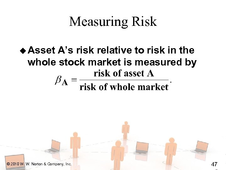 Measuring Risk u Asset A’s risk relative to risk in the whole stock market