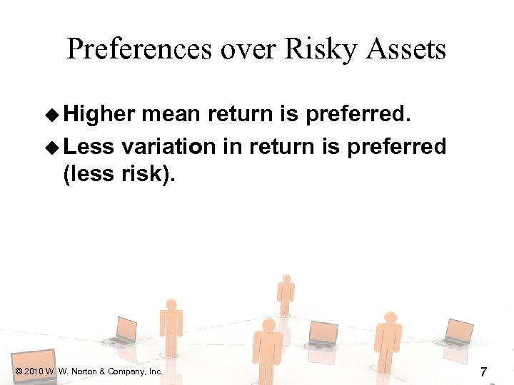 Preferences over Risky Assets u Higher mean return is preferred. u Less variation in