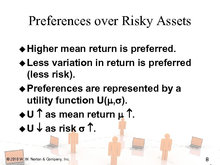 Preferences over Risky Assets u Higher mean return is preferred. u Less variation in