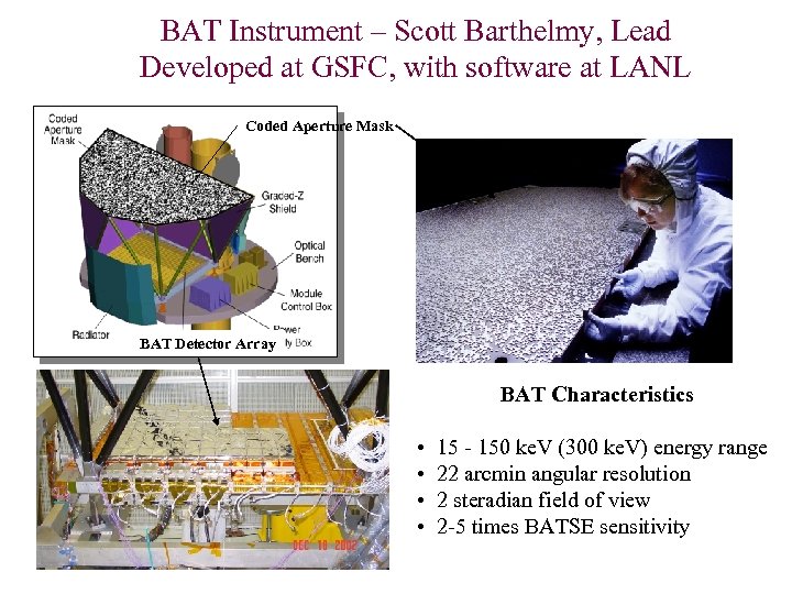 BAT Instrument – Scott Barthelmy, Lead Developed at GSFC, with software at LANL Coded