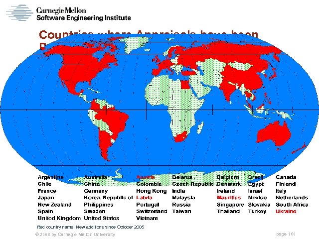 Countries where Appraisals have been Performed and Reported to the SEI Red country name: