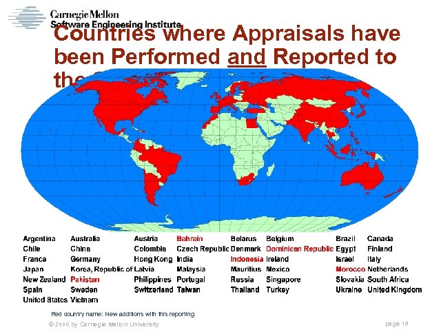 Countries where Appraisals have been Performed and Reported to the SEI Red country name: