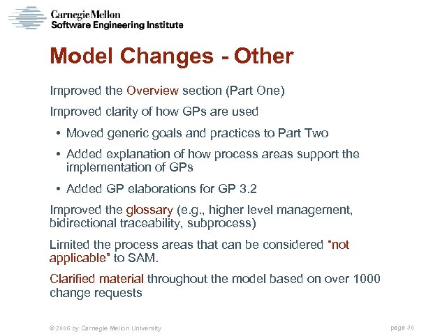 Model Changes - Other Improved the Overview section (Part One) Improved clarity of how