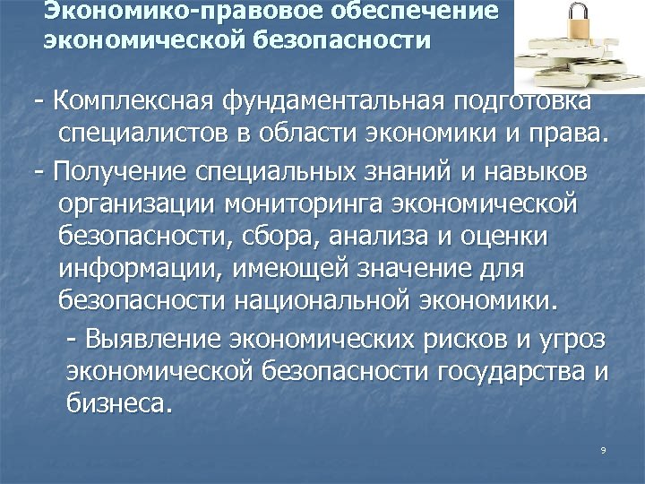 Экономико-правовое обеспечение экономической безопасности - Комплексная фундаментальная подготовка специалистов в области экономики и права.