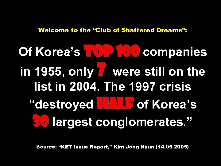 Welcome to the “Club of Shattered Dreams”: Of Korea’s Top 100 companies in 1955,