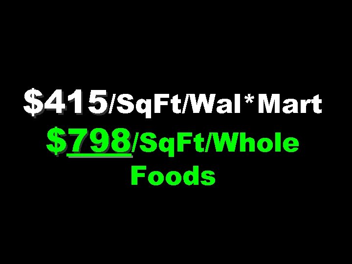 $415/Sq. Ft/Wal*Mart $798/Sq. Ft/Whole Foods 