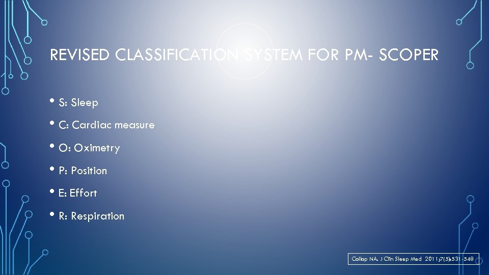 REVISED CLASSIFICATION SYSTEM FOR PM- SCOPER • S: Sleep • C: Cardiac measure •