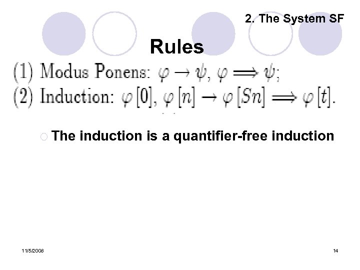 2. The System SF Rules ¡ The 11/5/2008 induction is a quantifier-free induction 14