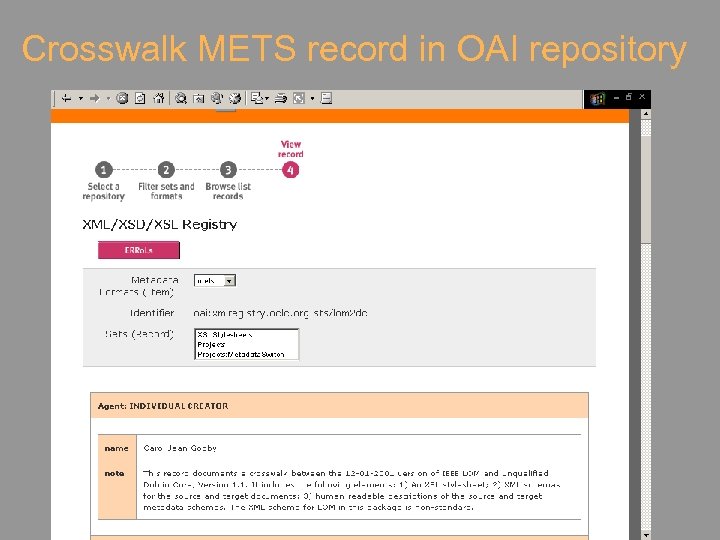 Crosswalk METS record in OAI repository 