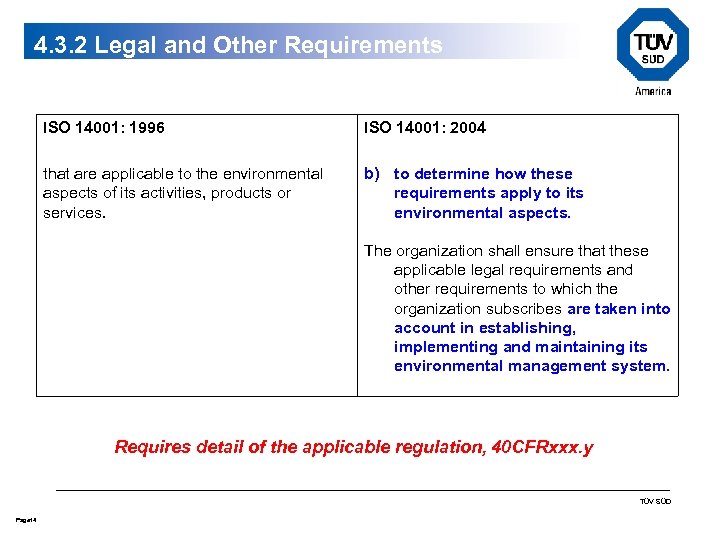 4. 3. 2 Legal and Other Requirements ISO 14001: 1996 ISO 14001: 2004 that