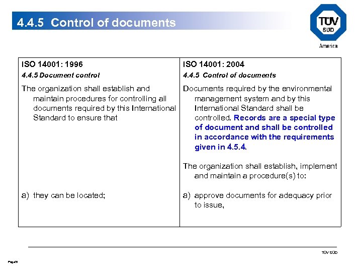 4. 4. 5 Control of documents ISO 14001: 1996 ISO 14001: 2004 4. 4.