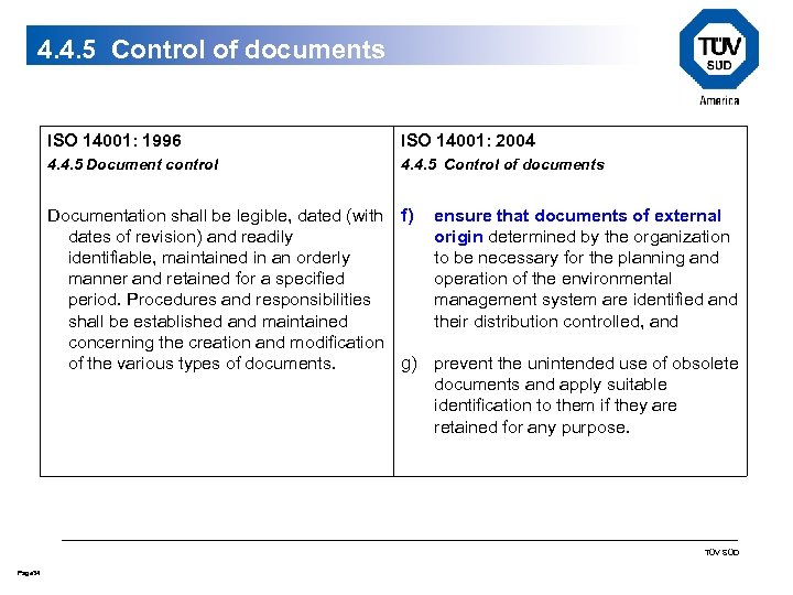 4. 4. 5 Control of documents ISO 14001: 1996 ISO 14001: 2004 4. 4.