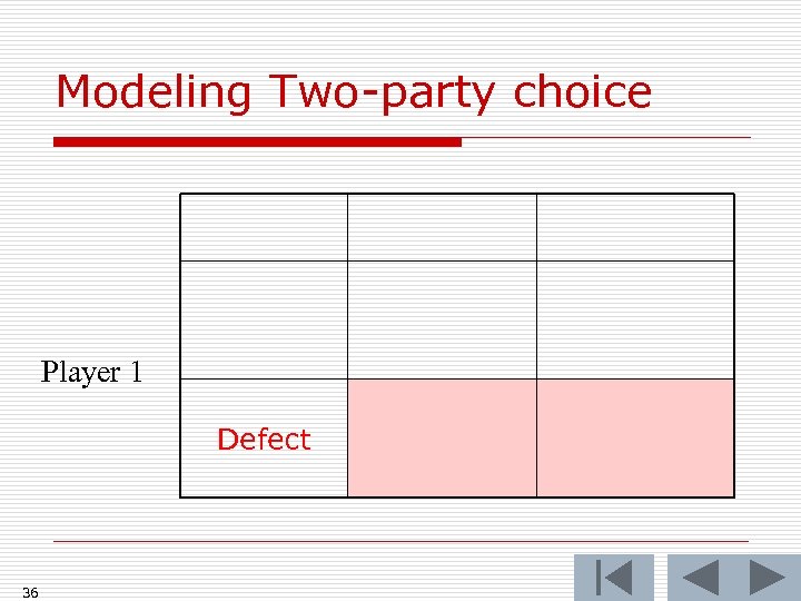 Modeling Two-party choice Player 1 Defect 36 