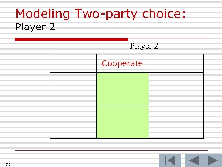 Modeling Two-party choice: Player 2 Cooperate 37 