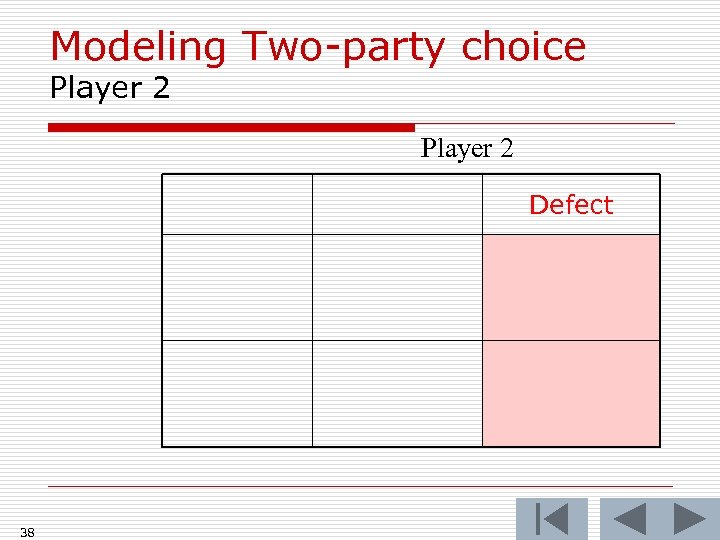 Modeling Two-party choice Player 2 Defect 38 