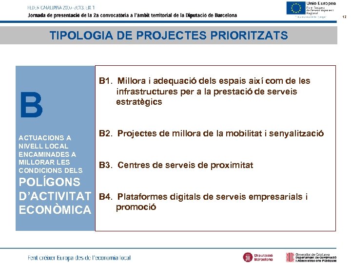 12 TIPOLOGIA DE PROJECTES PRIORITZATS B ACTUACIONS A NIVELL LOCAL ENCAMINADES A MILLORAR LES