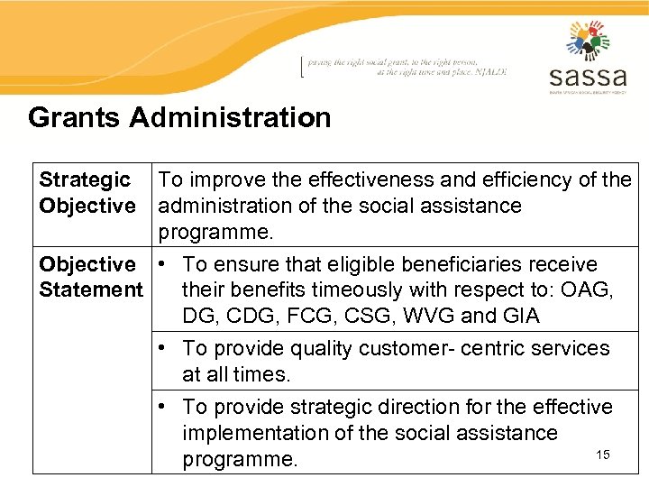 Grants Administration Strategic To improve the effectiveness and efficiency of the Objective administration of