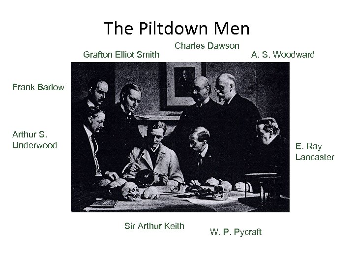 The Piltdown Men Grafton Elliot Smith Charles Dawson A. S. Woodward Frank Barlow Arthur