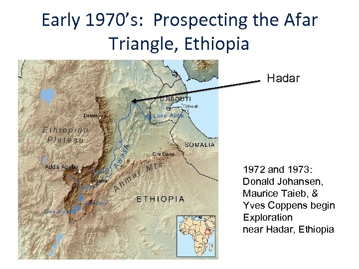 Early 1970’s: Prospecting the Afar Triangle, Ethiopia Hadar 1972 and 1973: Donald Johansen, Maurice