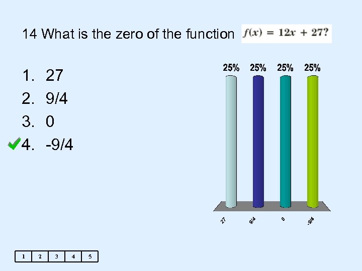 14 What is the zero of the function 1. 2. 3. 4. 1 27