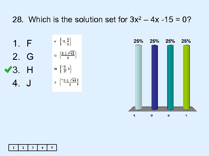 28. Which is the solution set for 3 x 2 – 4 x -15