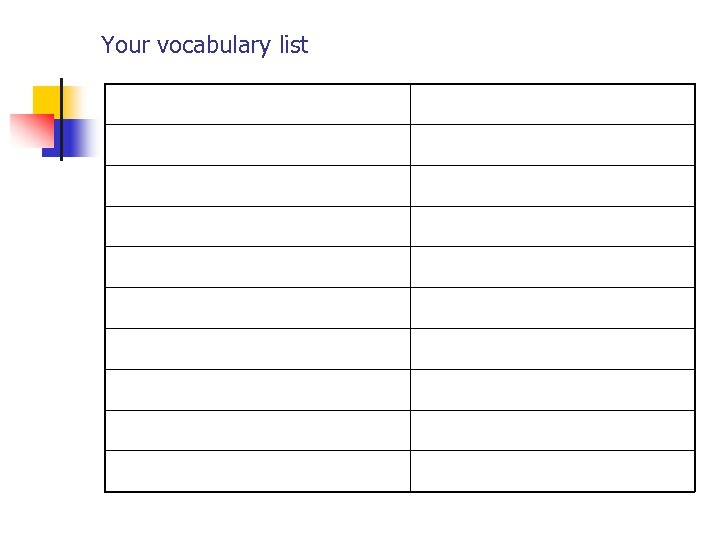 Your vocabulary list 