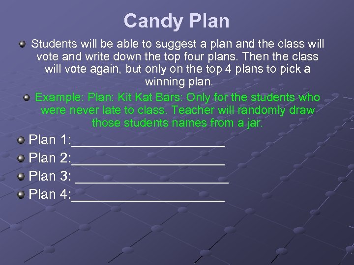 Candy Plan Students will be able to suggest a plan and the class will