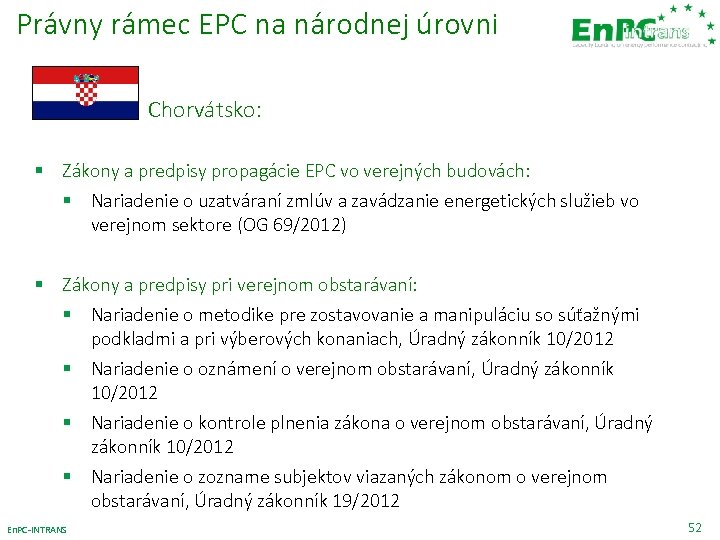 Právny rámec EPC na národnej úrovni Chorvátsko: § Zákony a predpisy propagácie EPC vo