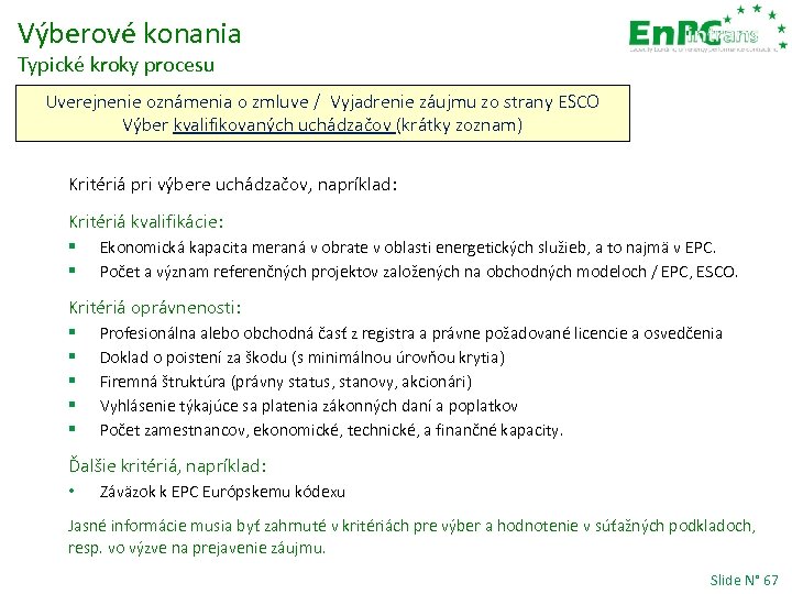 Výberové konania Typické kroky procesu Uverejnenie oznámenia o zmluve / Vyjadrenie záujmu zo strany