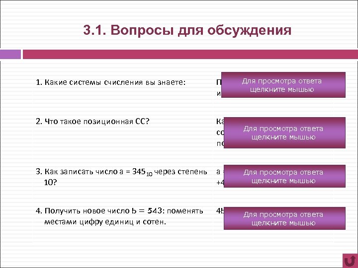 3. 1. Вопросы для обсуждения 1. Какие системы счисления вы знаете: Для просмотра ответа