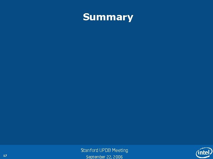 Summary Stanford UPDB Meeting 17 September 22, 2006 