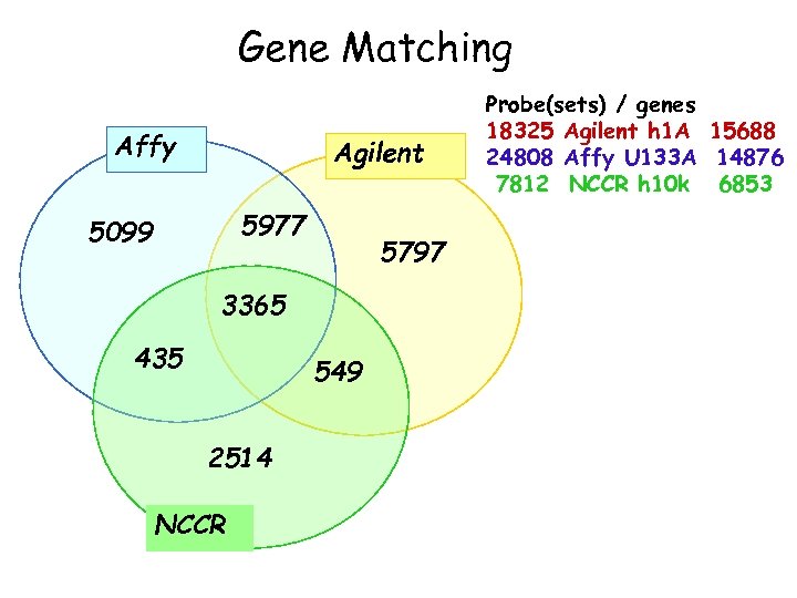 Gene Matching Affy Agilent 5977 5099 5797 3365 435 549 2514 NCCR Probe(sets) /