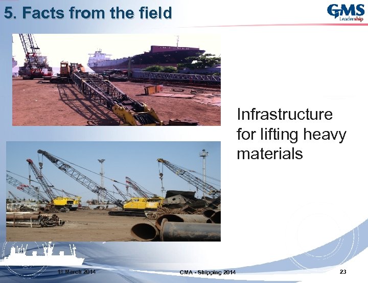 5. Facts from the field Infrastructure for lifting heavy materials 18 March 2014 CMA