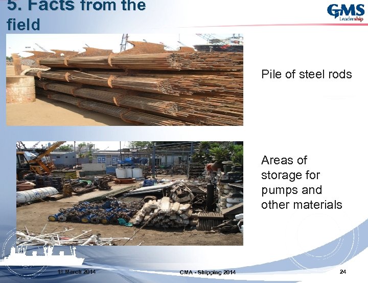 5. Facts from the field Pile of steel rods Areas of storage for pumps