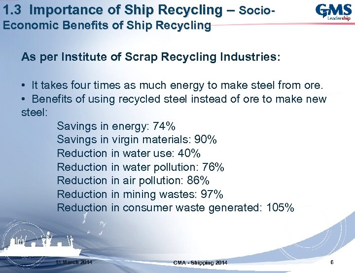 1. 3 Importance of Ship Recycling – Socio. Economic Benefits of Ship Recycling As