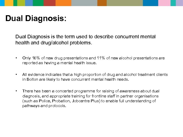 Dual Diagnosis: Dual Diagnosis is the term used to describe concurrent mental health and