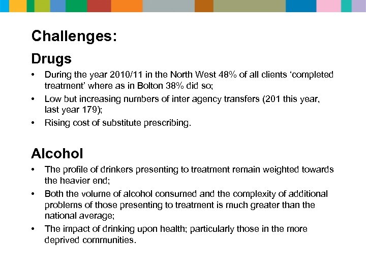 Challenges: Drugs • • • During the year 2010/11 in the North West 48%