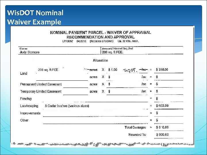 Wis. DOT Nominal Waiver Example 50 