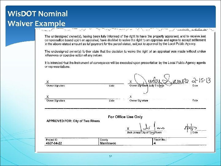 Wis. DOT Nominal Waiver Example 51 