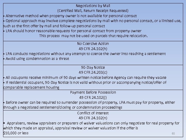 Negotiations by Mail (Certified Mail, Return Receipt Requested) • Alternative method when property owner